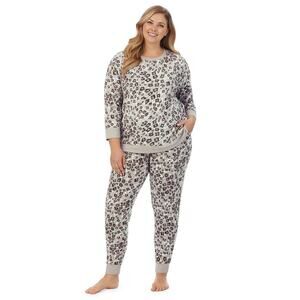 Cuddl Duds Sweater Knit 3/4 Sleeve Pajama Top Pants Pockets Gray Animal XXL